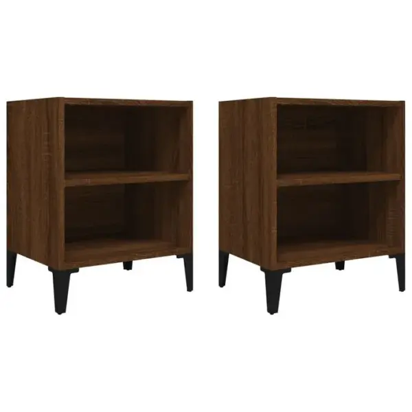 Lot De 2 Tables De Chevet En Métal Tables De Nuit Chêne Marron 40x30x50 Cm