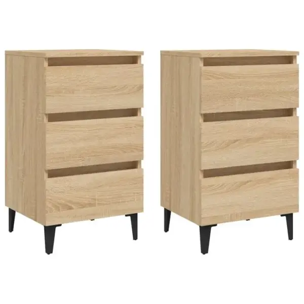 Lot De 2 Tables De Chevet En Métal Tables De Nuit Chêne Sonoma 40x35x69 Cm