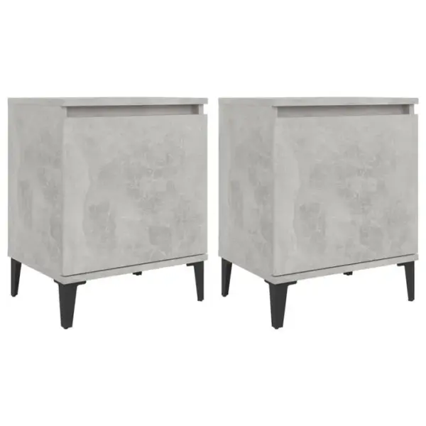 Lot De 2 Tables De Chevet En Métal Tables De Nuit Gris Béton 40x30x50 Cm