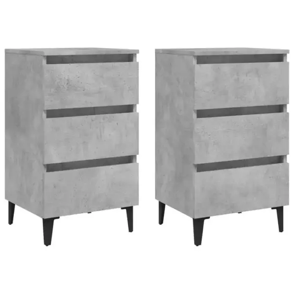 Lot De 2 Tables De Chevet En Métal Tables De Nuit Gris Béton 40x35x69 Cm