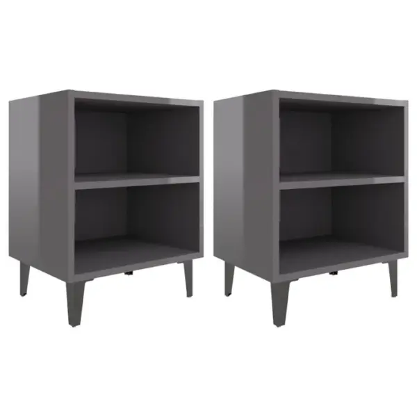 Lot De 2 Tables De Chevet En Métal Tables De Nuit Gris Brillant 40x30x50 Cm