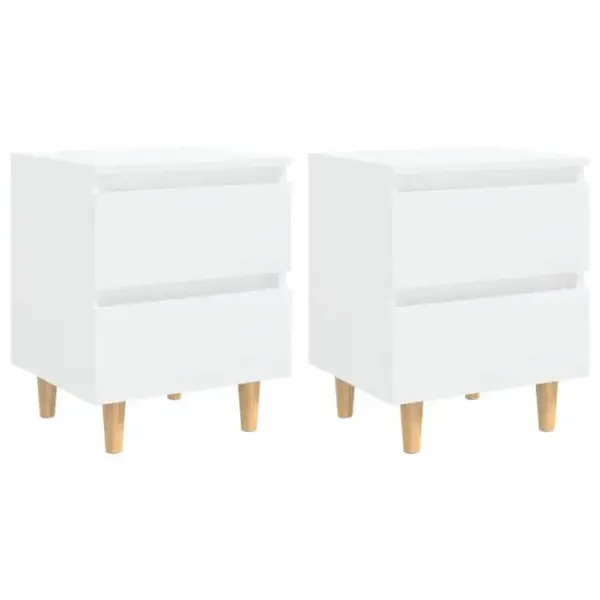 Lot De 2 Tables De Chevet - Tables De Nuit Blanc Brillant 40x35x50 Cm Pin