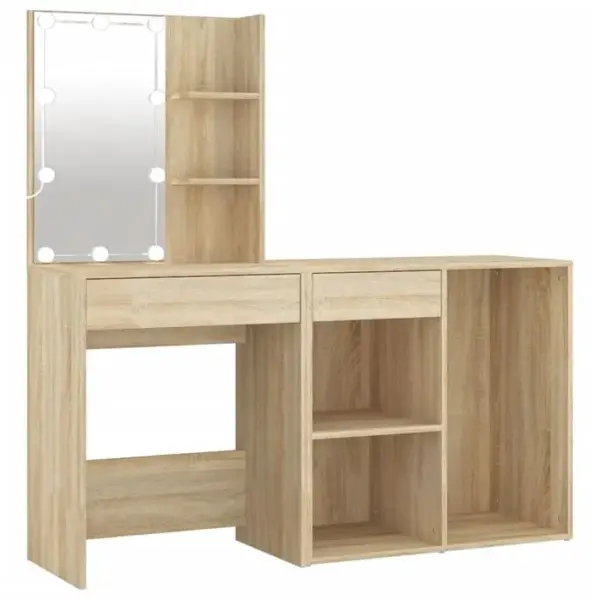 Coiffeuse - Table De Maquillage à LED Avec Armoire Chêne Sonoma Bois Dingénierie