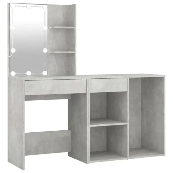 Coiffeuse - Table De Maquillage à LED Avec Armoire Gris Béton Bois Dingénierie