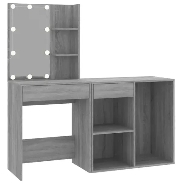 Coiffeuse - Table De Maquillage à LED Avec Armoire Sonoma Gris Bois Dingénierie