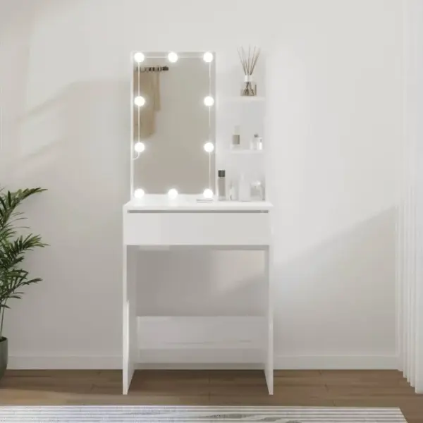 Coiffeuse - Table De Maquillage Avec LED Blanc Brillant 60x40x140 Cm