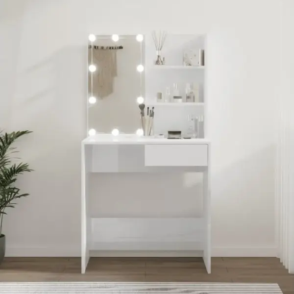 Coiffeuse - Table De Maquillage Avec LED Blanc Brillant 74,5x40x141 Cm