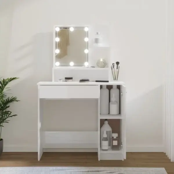 Coiffeuse - Table De Maquillage Avec LED Blanc Brillant 86,5x35x136 Cm