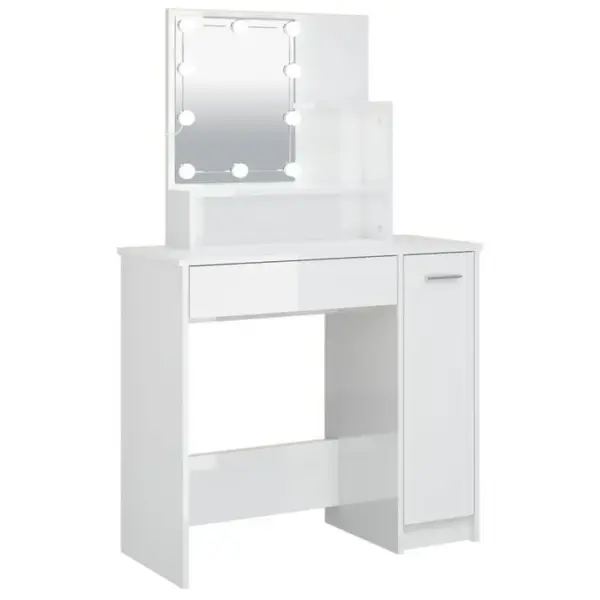 Coiffeuse - Table De Maquillage Avec LED Blanc Brillant 86,5x35x136 Cm