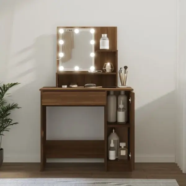 Coiffeuse - Table De Maquillage Avec LED Chêne Marron 86,5x35x136 Cm