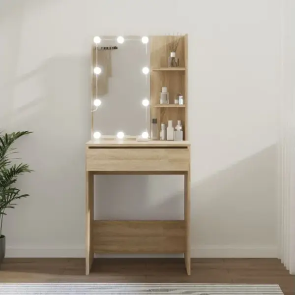 Coiffeuse - Table De Maquillage Avec LED Chêne Sonoma 60x40x140 Cm