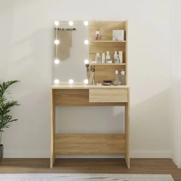 Coiffeuse - Table De Maquillage Avec LED Chêne Sonoma 74,5x40x141cm Bois Dingénierie