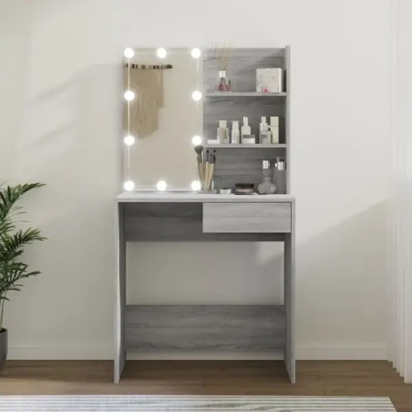 Coiffeuse - Table De Maquillage Avec LED Sonoma Gris 74,5x40x141 Cm