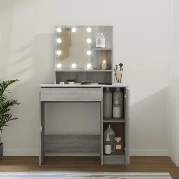 Coiffeuse - Table De Maquillage Avec LED Sonoma Gris 86,5x35x136 Cm