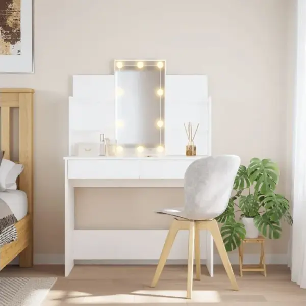 Coiffeuse - Table De Maquillage Avec Lumières LED Blanc 96x40x142 Cm