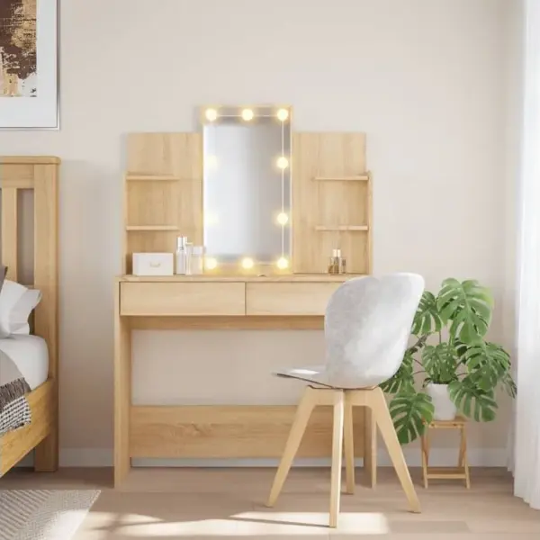 Coiffeuse - Table De Maquillage Avec Lumières LED Chêne Sonoma 96x40x142 Cm