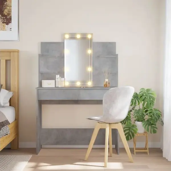 Coiffeuse - Table De Maquillage Avec Lumières LED Gris Béton 96x40x142 Cm