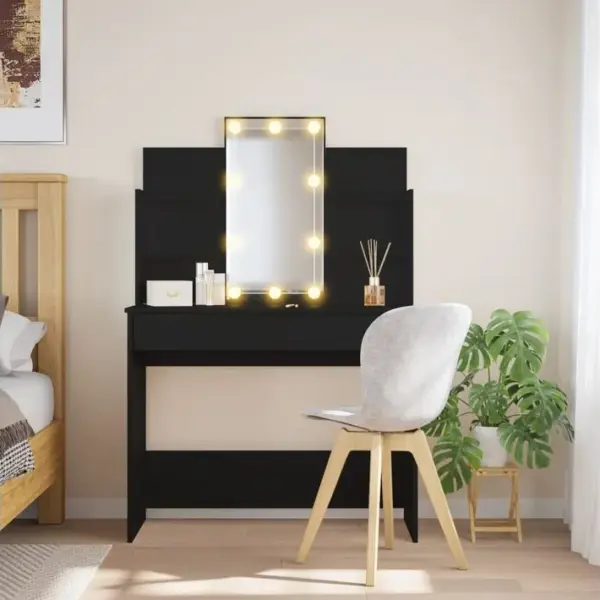 Coiffeuse - Table De Maquillage Avec Lumières LED Noir 96x40x142 Cm