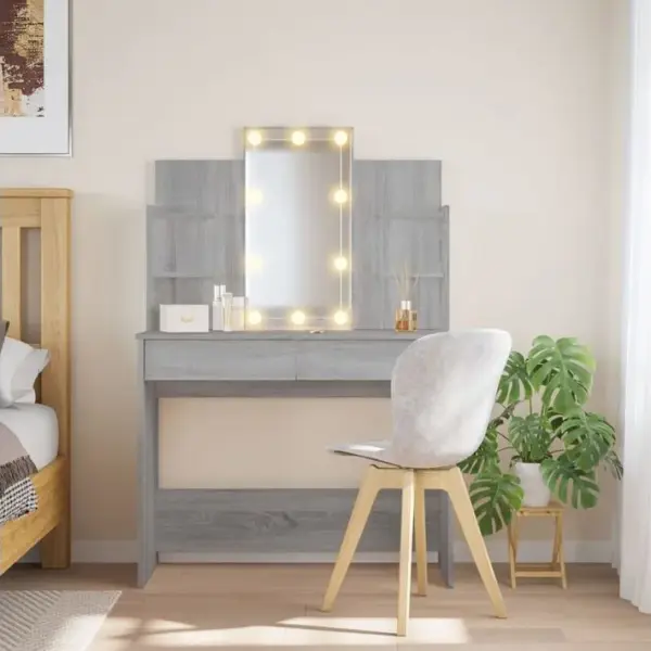 Coiffeuse - Table De Maquillage Avec Lumières LED Sonoma Gris 96x40x142 Cm