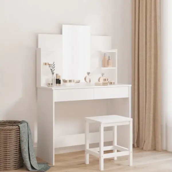 Coiffeuse - Table De Maquillage Avec Miroir Blanc 96x39x142 Cm