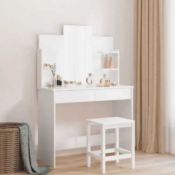 Coiffeuse - Table De Maquillage Avec Miroir Blanc Brillant 96x39x142 Cm