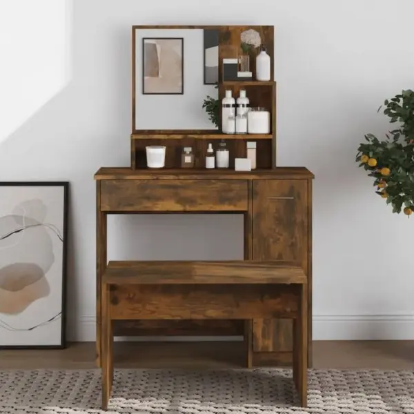 Coiffeuse - Table De Maquillage Avec Miroir Chêne Fumé 86,5x35x136 Cm