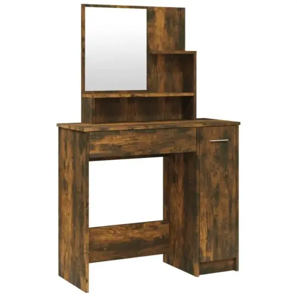 Coiffeuse - Table De Maquillage Avec Miroir Chêne Fumé 86,5x35x136 Cm