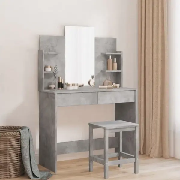 Coiffeuse - Table De Maquillage Avec Miroir Gris Béton 96x39x142 Cm