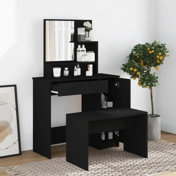 Coiffeuse - Table De Maquillage Avec Miroir Noir 86,5x35x136 Cm