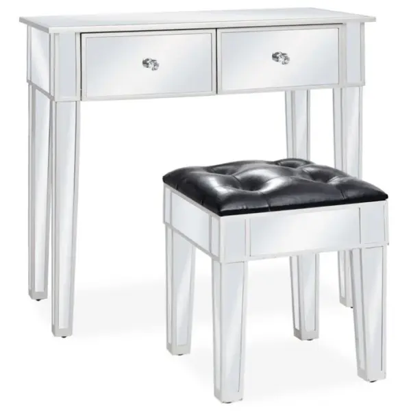 Coiffeuse - Table De Maquillage Miroir Avec Tabouret Mdf Et Verre