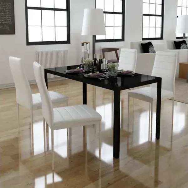 5 Pièces Ensemble De Table à Manger Avec 4 Chaises - Ensemble De Salle à Manger Noir Et Blanc