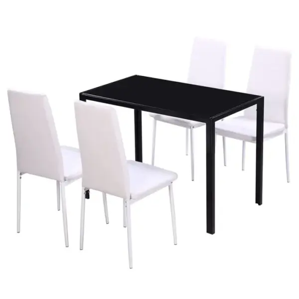 5 Pièces Ensemble De Table à Manger Avec 4 Chaises - Ensemble De Salle à Manger Noir Et Blanc