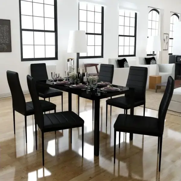 7 Pièces Ensemble De Table à Manger Avec 6 Chaises - Ensemble De Salle à Manger Noir