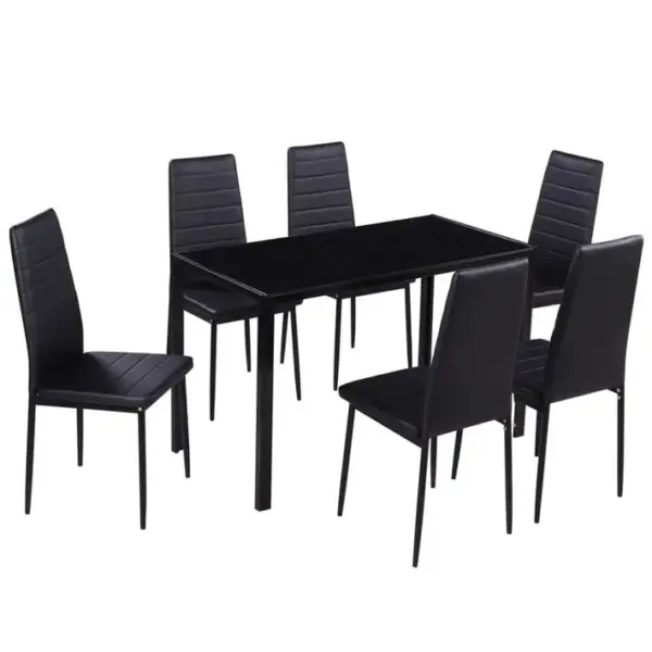 7 Pièces Ensemble De Table à Manger Avec 6 Chaises - Ensemble De Salle à Manger Noir