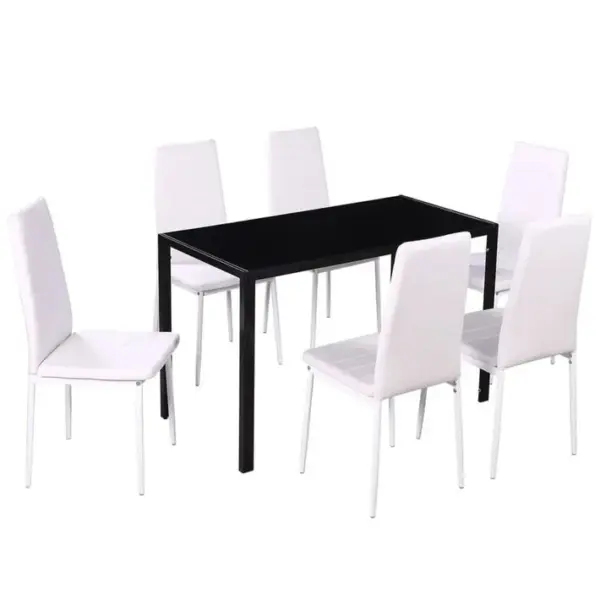 7 Pièces Ensemble De Table à Manger Avec 6 Chaises - Ensemble De Salle à Manger Noir Et Blanc