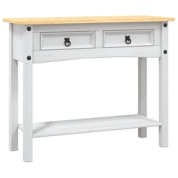 Table Console, Table Dentrée, Console Meuble Pin Mexicain Blanc 90x34,5x73 Cm