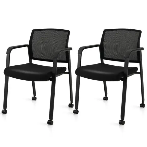 Lot De 2 Chaises De Bureau, Chaises De Réunion Empilables Maille Métal 59x57x81 Cm Noir