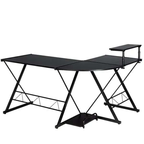 Bureau Dangle En L - Bureau Dordinateur Détachable Avec Support Pour Moniteur 147x112x75cm Noir