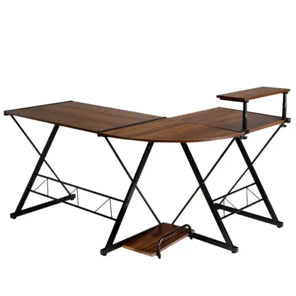 Bureau Dangle En L - Bureau Dordinateur Détachable Avec Support Pour Moniteur 147x112x79cm Noyer