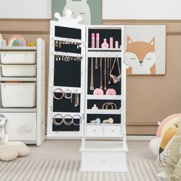 Armoire à Bijoux Enfants Avec Miroir Organisateur à Bijoux Avec 3 Tiroirs Pour Enfants De 3 Ans+