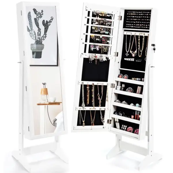 Armoire à Bijoux Sur Pied Avec Miroir Psyché Inclinable Et Présentoir Pour Bijoux Blanc