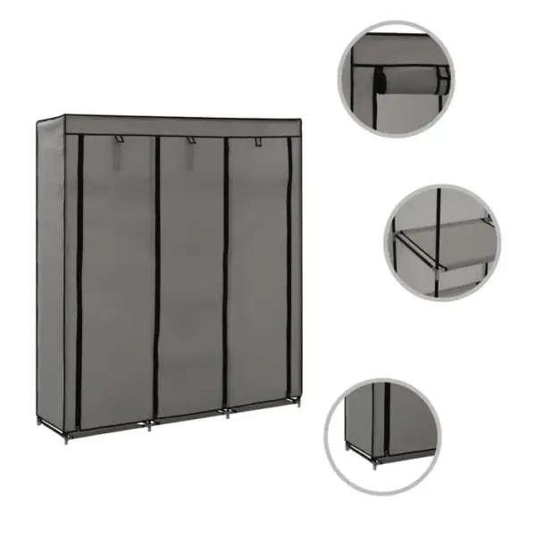 Armoire De Rangement - Armoire De Chambre Avec Compartiments Et Barres Gris 150x45x175 Cm Tissu