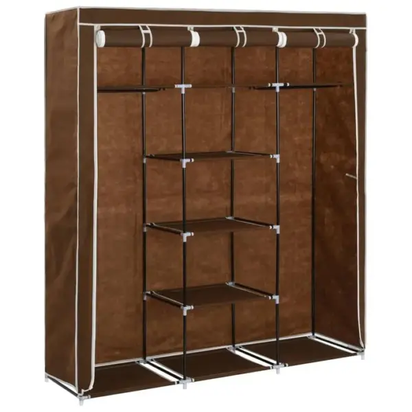 Armoire De Rangement - Armoire De Chambre Avec Compartiments Et Barres Marron 150x45x175 Cm Tissu