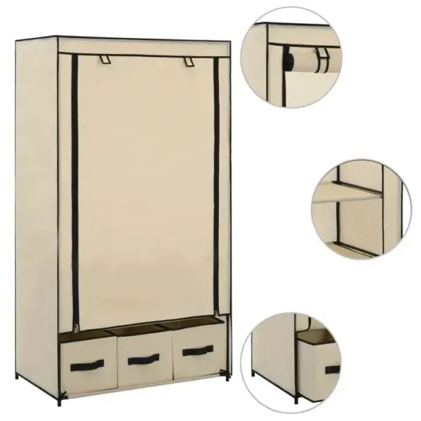 Armoire De Rangement - Armoire De Chambre Crème 87 X 49 X 159 Cm Tissu