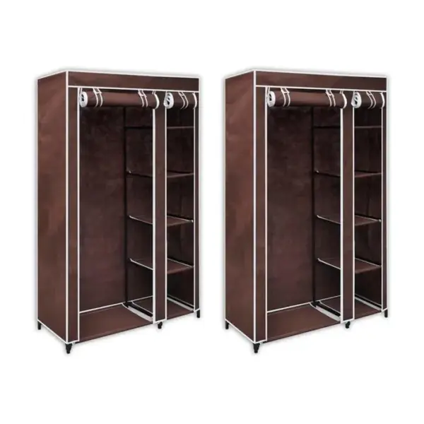 Armoire De Rangement - Armoire De Chambre En Tissu 2 Pièces Marron