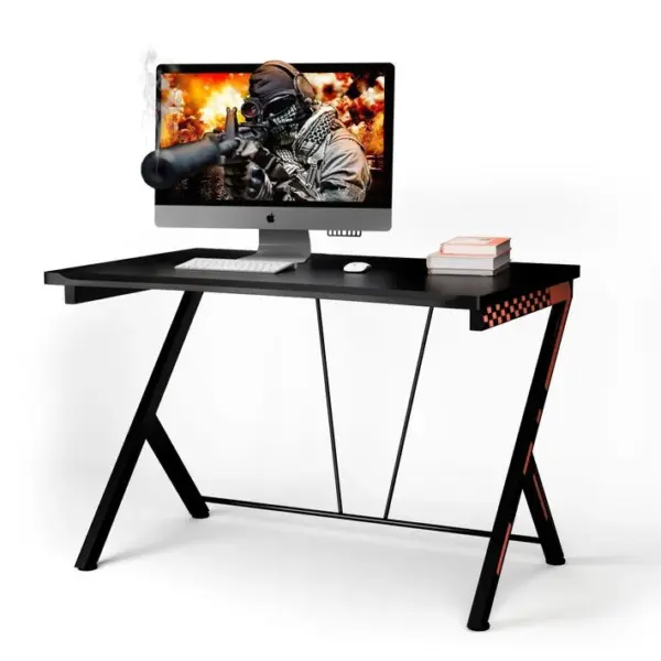 Bureau Gaming Bureau Gamer - 116x75x77 Cm Cadre En Métal Avec Repose-pieds Réglables