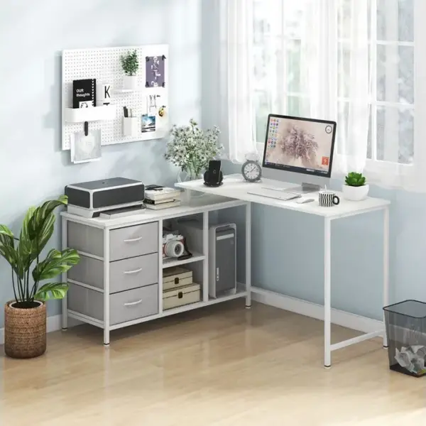 Bureau Dangle Convertible, Bureau Dordinateur, Bureau Détude Avec 3 Tiroirs Blanc