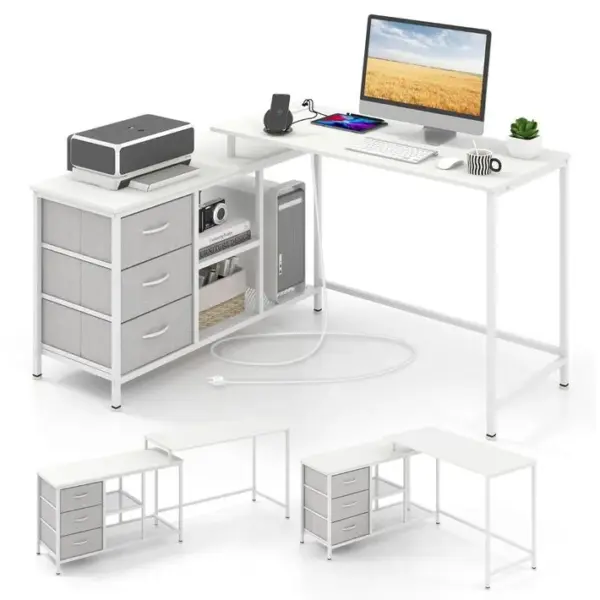 Bureau Dangle Convertible, Bureau Dordinateur, Bureau Détude Avec 3 Tiroirs Blanc