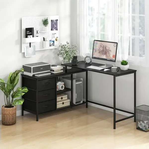 Bureau Dangle Convertible, Bureau Dordinateur, Bureau Détude Avec 3 Tiroirs Noir