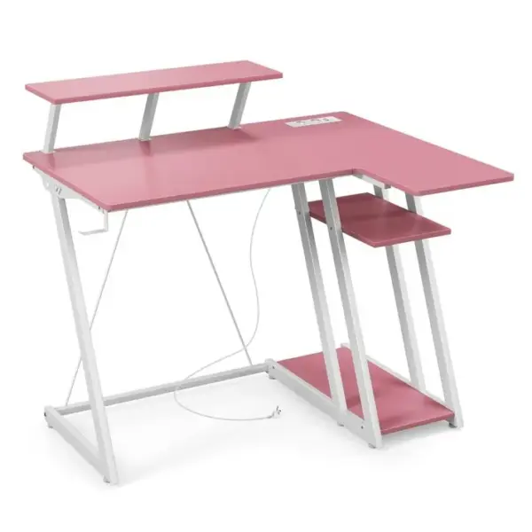 Bureau Gaming, Bureau Gamer, Table De Jeu Avec Prises Et Ports USB Petit 107x45x93 Cm Rose